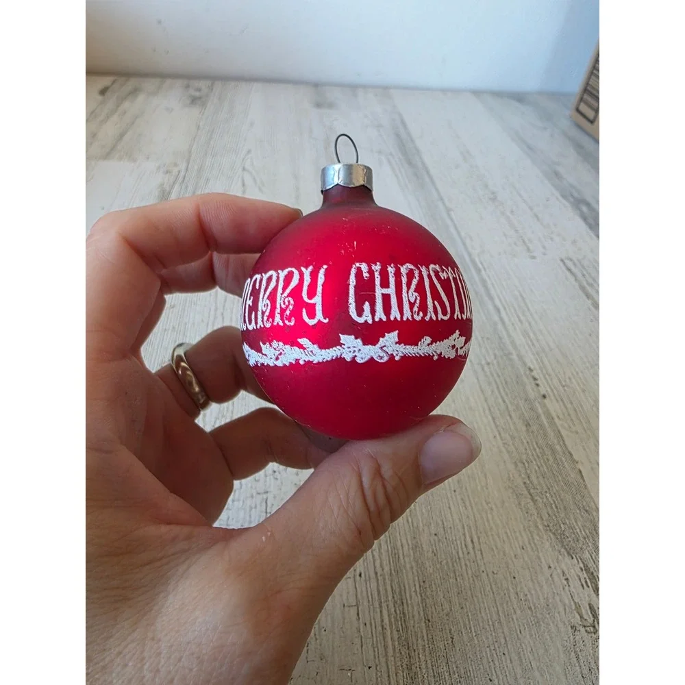 Vintage Merry Christmas candle stencil red ball ornament Xmas tree